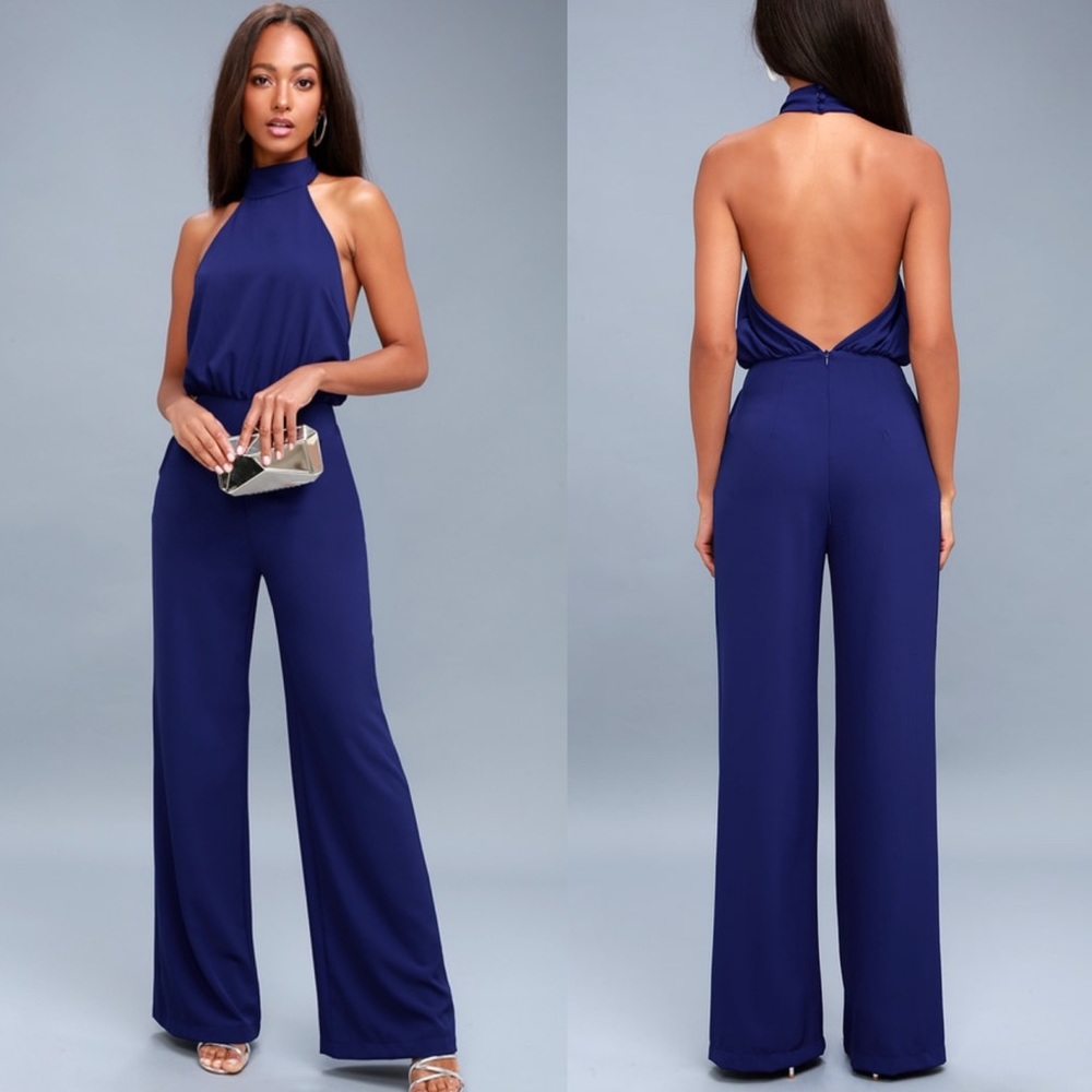 LULU’S Royal Blue Halter Jumpsuit